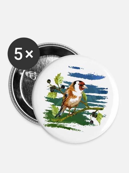 Bunter Vogel - Buttons mittel 32 mm (5er Pack) - Weiß