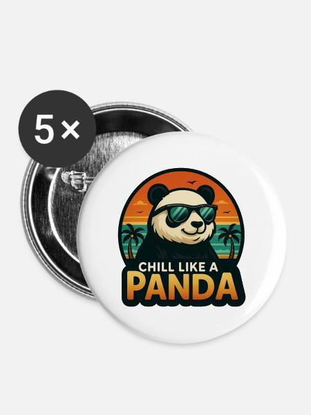 Chill wie ein Panda - Buttons mittel 32 mm (5er Pack) - Weiß