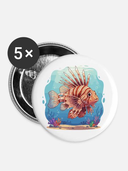 Feuerfisch Unterwasser-Pracht - Buttons mittel 32 mm (5er Pack) - Weiß