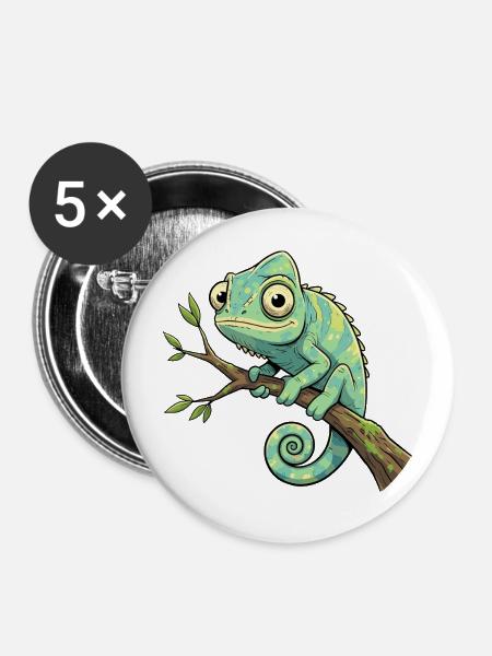 Chamäleon auf Ast - Buttons mittel 32 mm (5er Pack) - Weiß