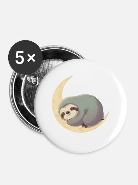 Mondschlaf-Sloth - Buttons mittel 32 mm (5er Pack) - Weiß