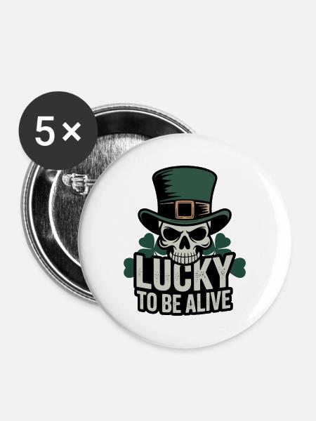 Glücksschädel: Lucky to be Alive - Buttons mittel 32 mm (5er Pack) - Weiß