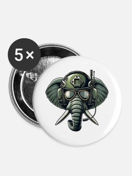 Elefant auf Mission - Buttons mittel 32 mm (5er Pack) - Weiß