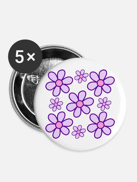 Abstrakte Blumen - Buttons mittel 32 mm (5er Pack) - Weiß