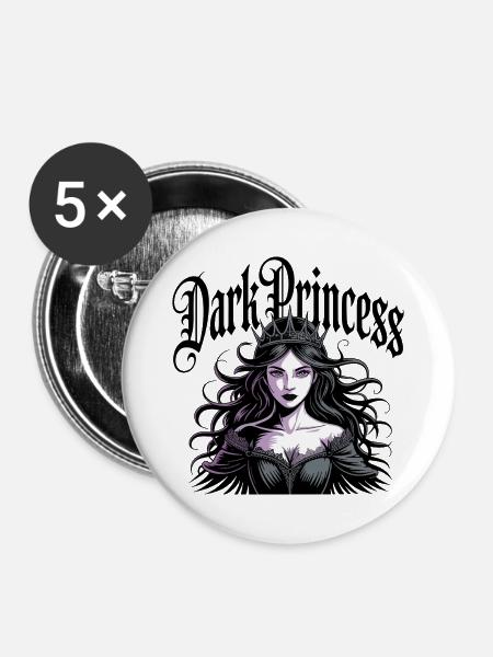Dunkle Prinzessin Gothic Krone - Buttons mittel 32 mm (5er Pack) - Weiß