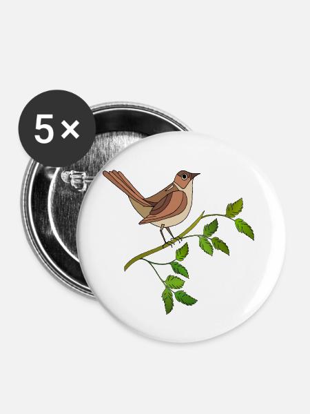 Bunter Vogel - Buttons mittel 32 mm (5er Pack) - Weiß