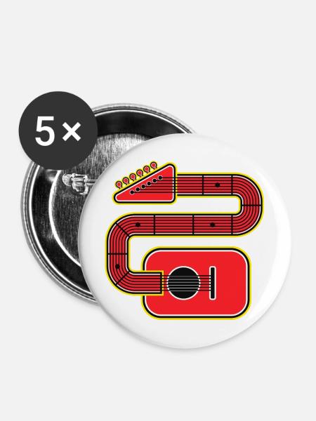 Rote Abstract Shape Gitarre - Buttons mittel 32 mm (5er Pack) - Weiß