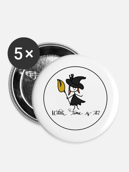 Witch time is it? - Buttons mittel 32 mm (5er Pack) - Weiß