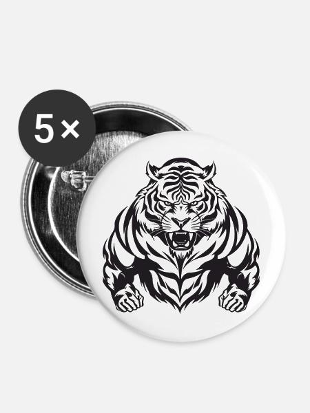 Tiger Workout Gym - Buttons mittel 32 mm (5er Pack) - Weiß