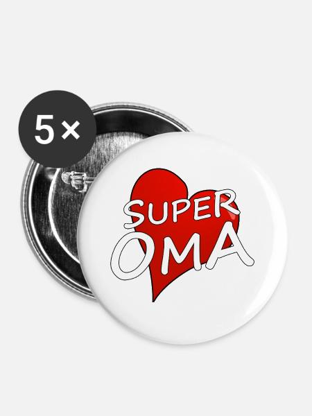 SUPER OMA - Buttons mittel 32 mm (5er Pack) - Weiß