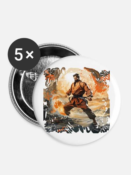 Karate-Krieger im Feuersturm - Buttons mittel 32 mm (5er Pack) - Weiß