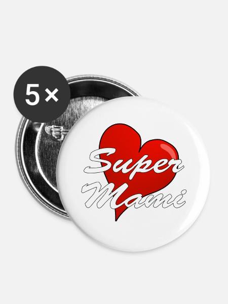 SUPER MAMI - Buttons mittel 32 mm (5er Pack) - Weiß