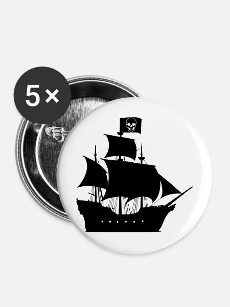 Piratenschiff - Buttons mittel 32 mm (5er Pack) - Weiß