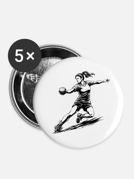 Dynamische Handballerin Illustration - Buttons mittel 32 mm (5er Pack) - Weiß