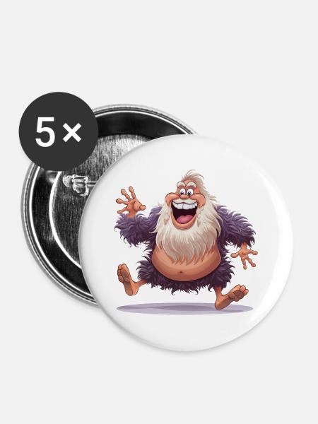 Fröhlicher wolliger Yeti - Buttons mittel 32 mm (5er Pack) - Weiß