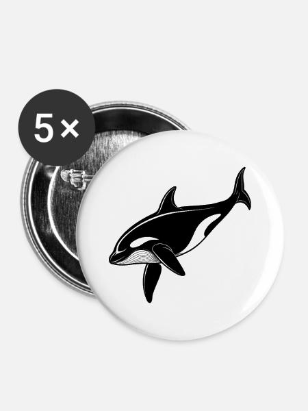 Schwertwal - Buttons mittel 32 mm (5er Pack) - Weiß