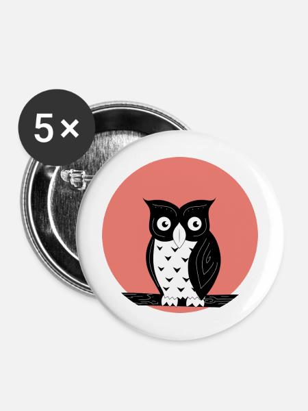 Nachteule - Buttons mittel 32 mm (5er Pack) - Weiß