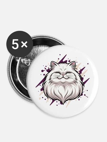 Fröhlicher Katzenkopf mit Farbklecks - Buttons mittel 32 mm (5er Pack) - Weiß