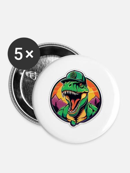 Dinosaurier-Sonnenuntergangs-Kopfschmuck - Buttons mittel 32 mm (5er Pack) - Weiß