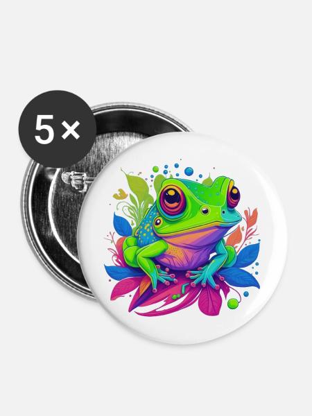 Regenbogenfrosch auf Blättern - Buttons mittel 32 mm (5er Pack) - Weiß