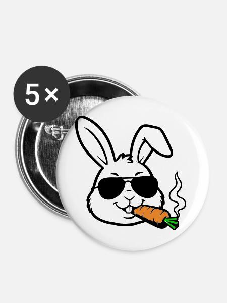 Hase Brille Karotte Comic - Buttons mittel 32 mm (5er Pack) - Weiß