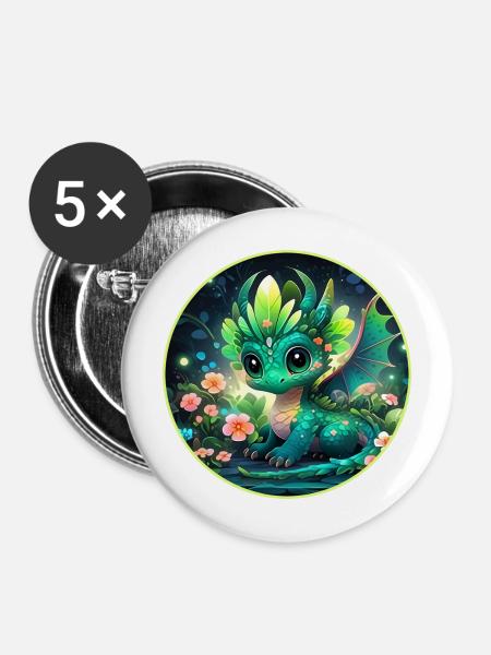 Drachenjunge im Regenwald - Buttons mittel 32 mm (5er Pack) - Weiß