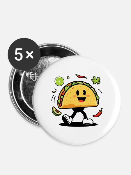 Taco-Mann, Mann-Tacos - Buttons mittel 32 mm (5er Pack) - Weiß