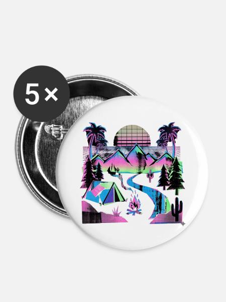 Retro Wave Camper - Buttons mittel 32 mm (5er Pack) - Weiß