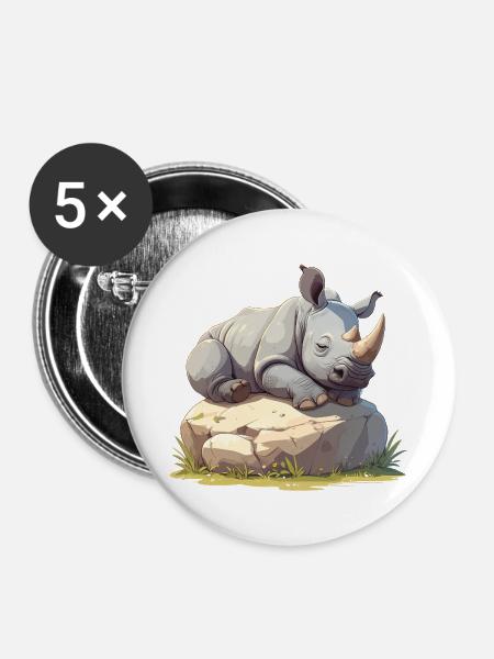Schlafendes Nashorn - Buttons mittel 32 mm (5er Pack) - Weiß