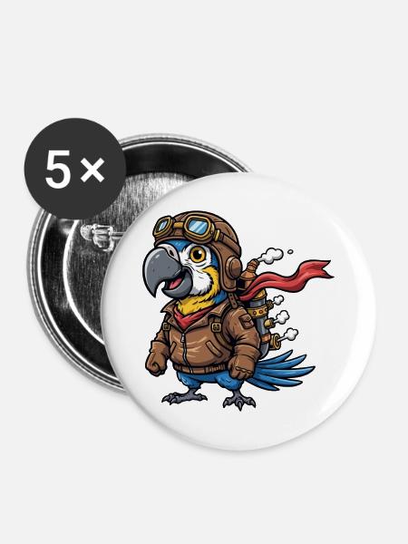 Parrot Aviator Steampunk Flugabenteuer - Buttons mittel 32 mm (5er Pack) - Weiß
