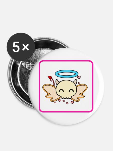 Skull Angel - Buttons mittel 32 mm (5er Pack) - Weiß