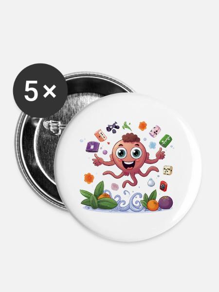 Kunterbunter Obst-Tintenfisch - Buttons mittel 32 mm (5er Pack) - Weiß