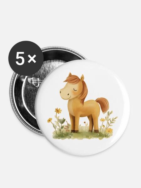 Pferd Blumen - Buttons mittel 32 mm (5er Pack) - Weiß
