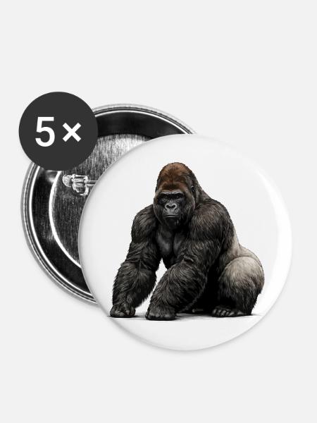 Gorilla Wildlife Tier - Buttons mittel 32 mm (5er Pack) - Weiß