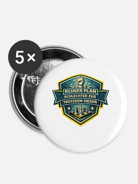 Kluge Planung Schach Sieg - Buttons mittel 32 mm (5er Pack) - Weiß