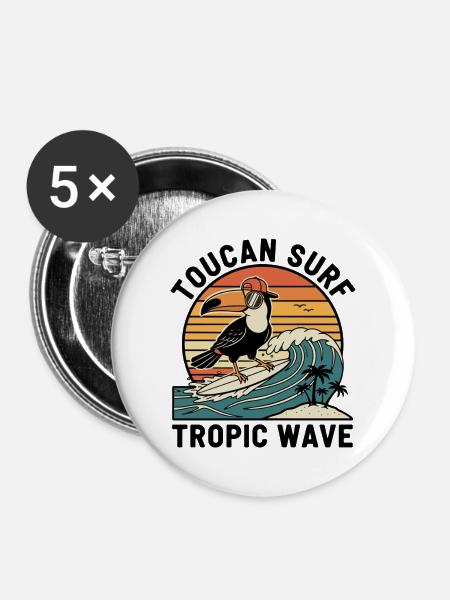 Toucan Surf Tropic Wave Ocean Vibes - Buttons mittel 32 mm (5er Pack) - Weiß