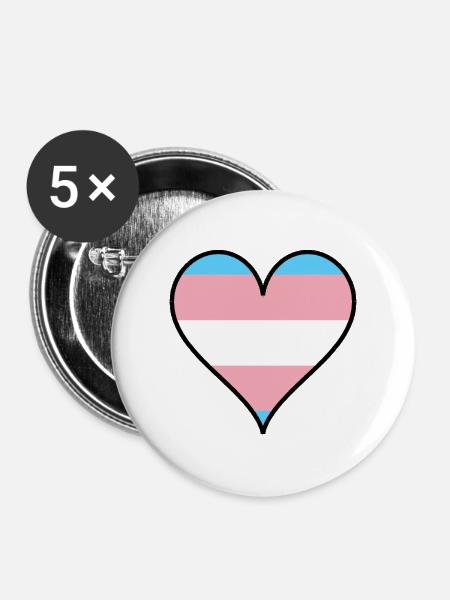 Trans Pride Herz - Buttons mittel 32 mm (5er Pack) - Weiß