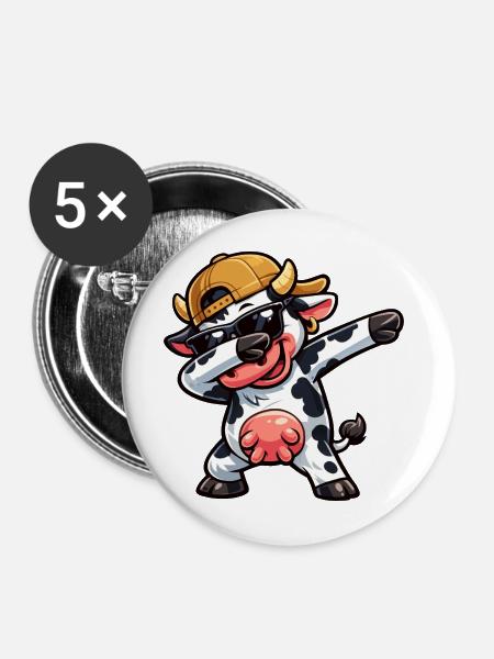 Dabbing Cow - Buttons mittel 32 mm (5er Pack) - Weiß