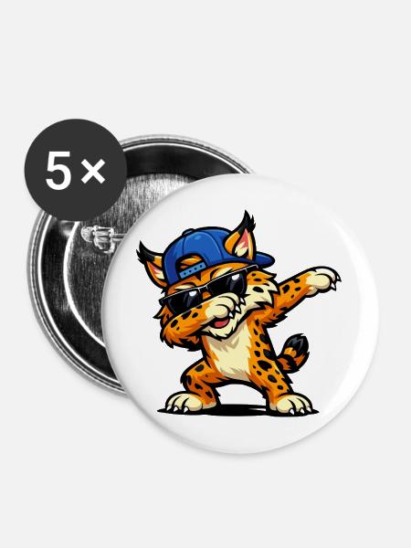 Dabbing Bobcat - Buttons mittel 32 mm (5er Pack) - Weiß