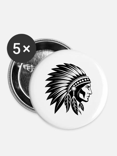 Ureinwohner-Chefkopfbedeckung - Buttons mittel 32 mm (5er Pack) - Weiß