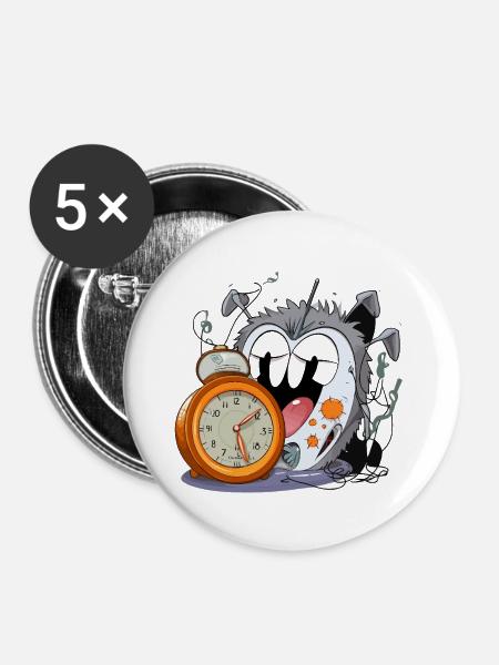 Schlafloses Uhrmonster - Buttons mittel 32 mm (5er Pack) - Weiß