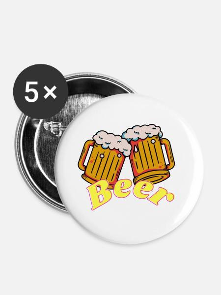 Bier! - Buttons mittel 32 mm (5er Pack) - Weiß