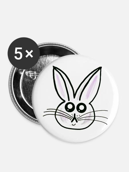 Hase Ostern Hase Hasen - Buttons mittel 32 mm (5er Pack) - Weiß