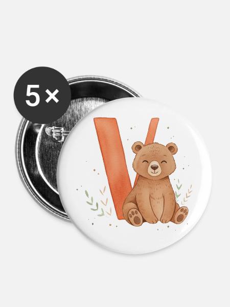 Niedlicher Bär mit V - Buttons mittel 32 mm (5er Pack) - Weiß