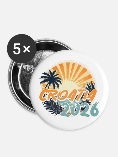 Croatia 2026 - Buttons mittel 32 mm (5er Pack) - Weiß