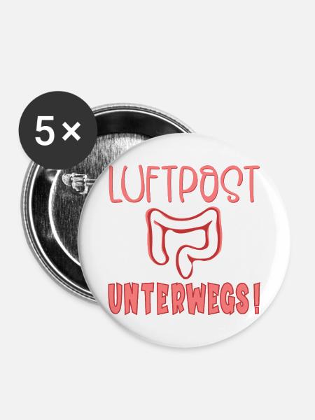 Blähungen Luftpost Darm - Buttons mittel 32 mm (5er Pack) - Weiß