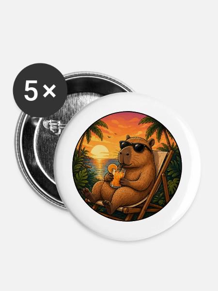 Capibara im Strandkorb - Buttons mittel 32 mm (5er Pack) - Weiß