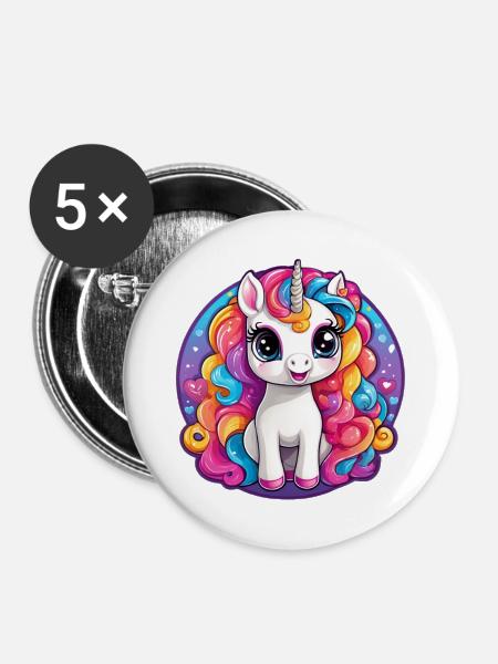 Traumhaftes Regenbogeneinhorn - Buttons mittel 32 mm (5er Pack) - Weiß