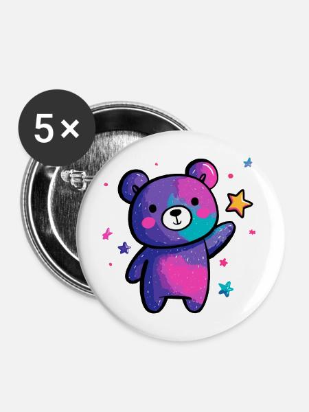 Kosmischer Panda Sternenzauber - Buttons mittel 32 mm (5er Pack) - Weiß