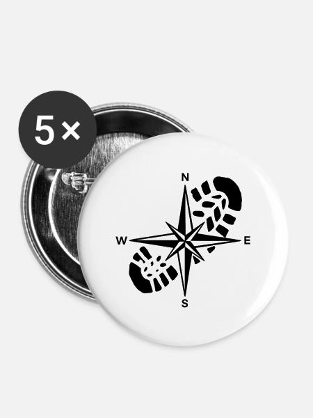 Hiker Compass Wandergeschenk - Buttons mittel 32 mm (5er Pack) - Weiß